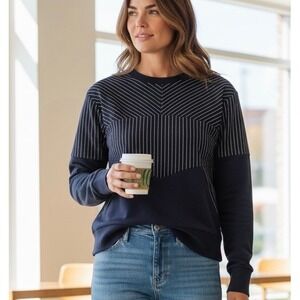 J.Crew Womens Navy Pinstripe Mixed Pattern Back Zip Sweatshirt Size M